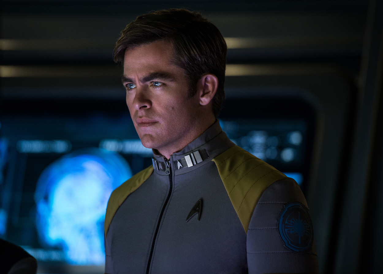 Chris Pine plays Kirk in Star Trek Beyond from Paramount Pictures, Skydance, Bad Robot, Sneaky Shark and Perfect Storm Entertainment